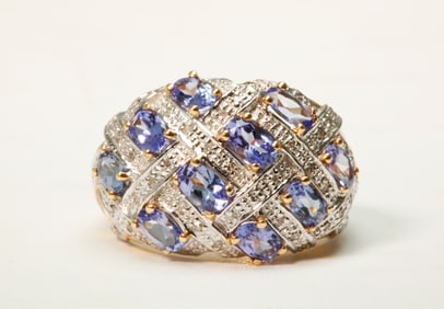 Vintage Designer Sapphire & Diamond 14K Dome Ring