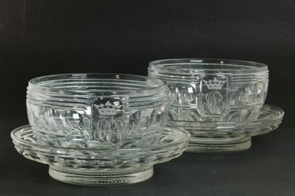 Pr Georgian Irish Cut Crystal Glass Bowls & Plates