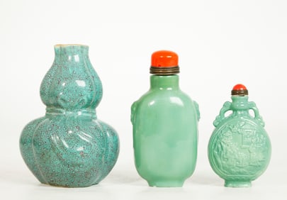 Chinese Porcelain 3-Part Vase & 2 Snuff Bottles