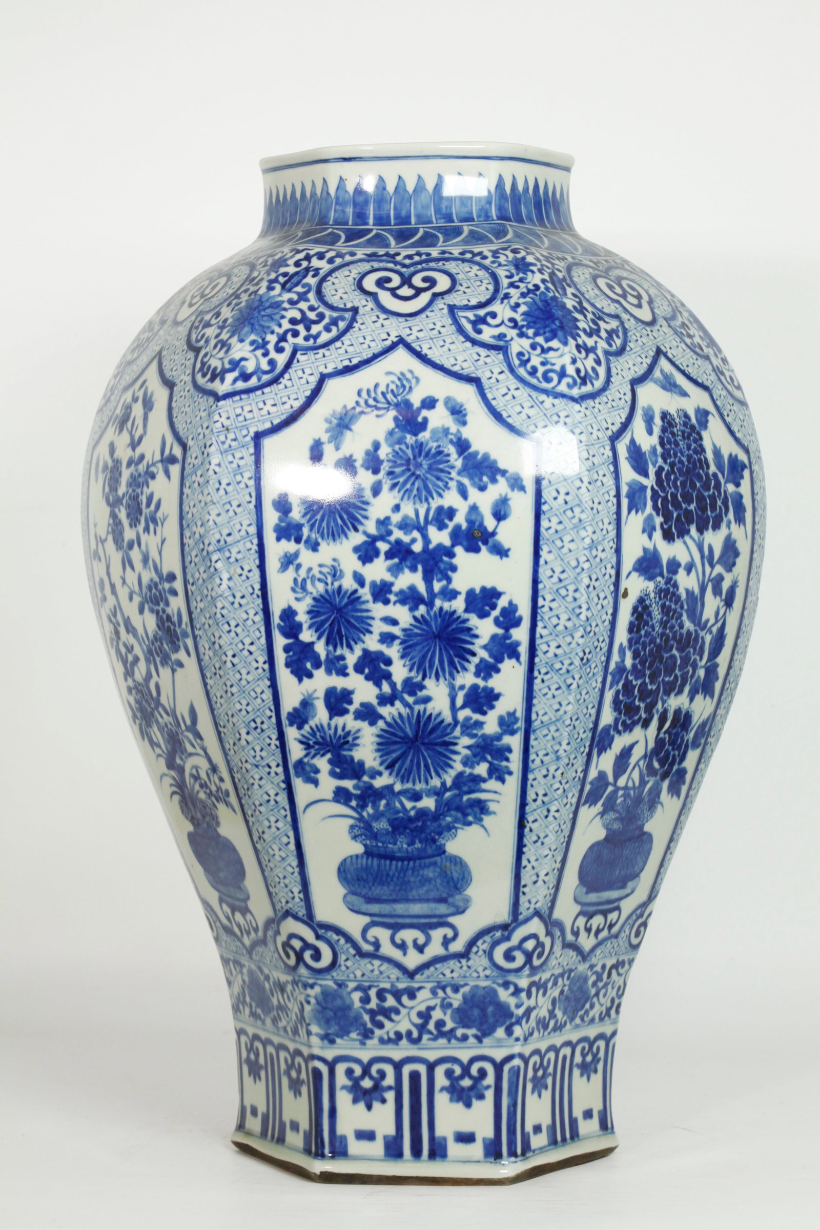 Large Japanese Blue & White Hexagonal Panel Vase (1 of 5)