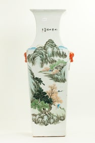 Large Chinese Enameled Porcelain 4 Sided Vase