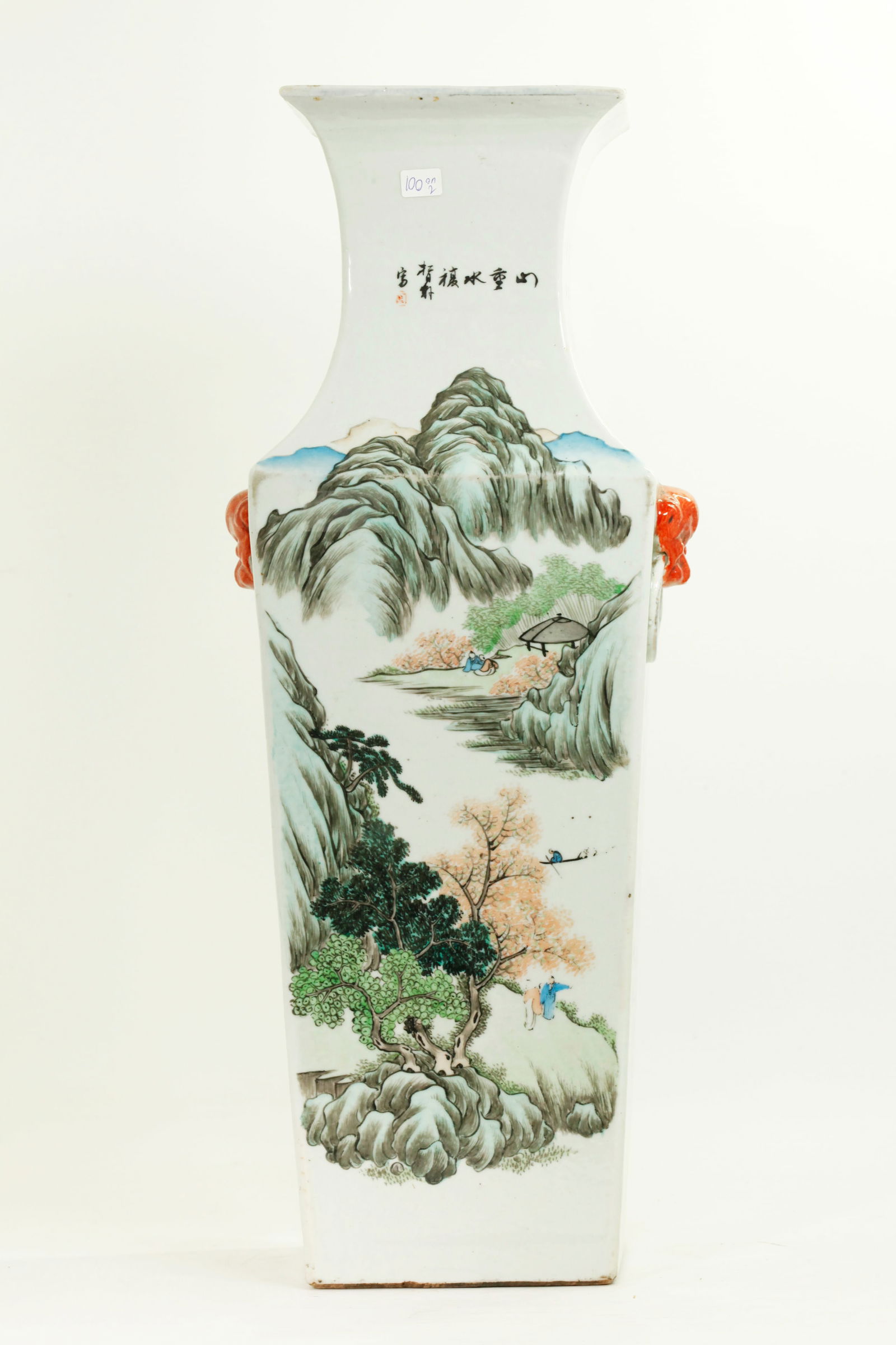 Large Chinese Enameled Porcelain 4 Sided Vase (1 of 6)