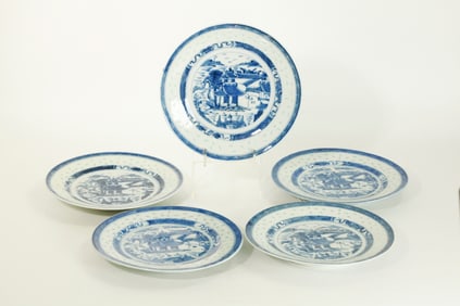 5 Chinese Canton & Rice Pattern Porcelain Plates