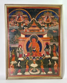 Good Tibetan 19th Century Buddha Thangka; Framed