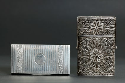 2 European Silver Boxes: Snuff & Wire Card Case