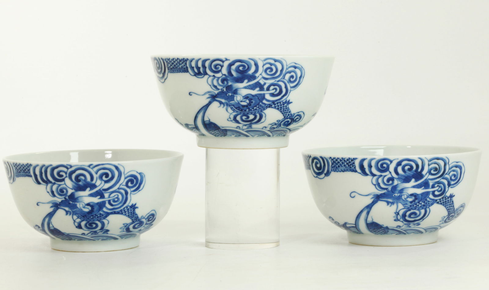 3 Chinese Bleu de Hue Porcelain Dragon Carp Bowls (1 of 5)