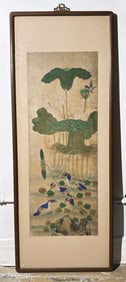 Korean Ink Painting on Paper Ducks & Lotus Pond