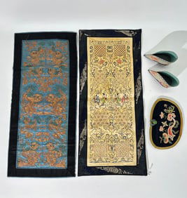 2 Pr Chinese Silk Sleeve Ends Pocket & Lily Shoes