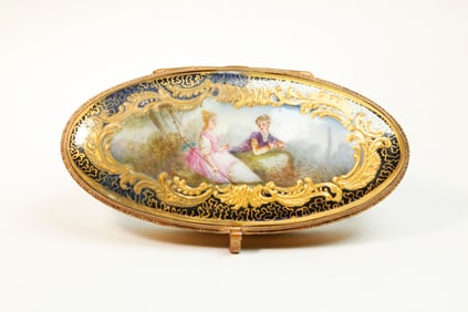 Sevres Style Elongated Oval Porcelain Snuff Box