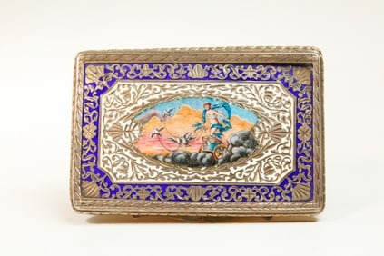 Italian 19th C Aphrodite Enamel on 800 Silver Box