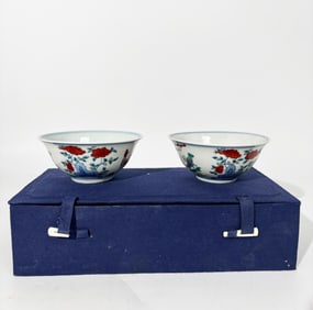 Pr Chinese Doucai Enameled Porcelain Chicken Cups