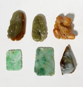 5 Chinese Jadeite Pendants 1 Hard Stone Boy Toggle