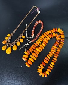 2 Butterscotch Amber Necklaces & Bracelet; 116G
