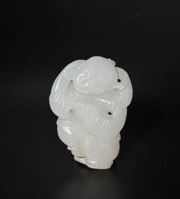 Chinese White Jade Boy & Bird Pendant