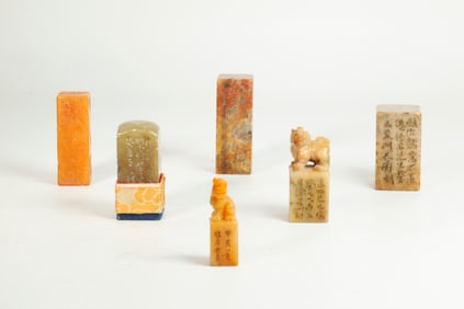 6 Chinese Shoushan Soapstone Carved Seals