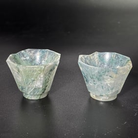 Pr Chinese Moss Agate Octagon Wine Cups