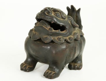 Small Chinese Cast Bronze Fu Dog Incense Burner