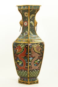 Lg Chinese Qing Gilt Bronze & Cloisonne Vase
