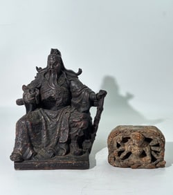 Chinese Cast Iron Guandi; Wood Avalokiteshvara