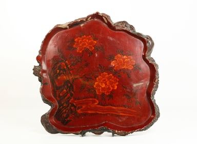 Japanese Lacquered Tray Burl Wood Border