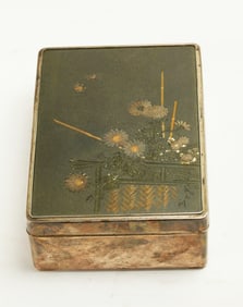 Japanese Silver Covered Lacquer Box Bronze Top