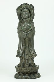 Chinese Bronze Triple-Aspect Guanyin on Lotus