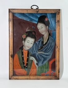 Chinese Reverse Painting on Glass; Qiao Sisters