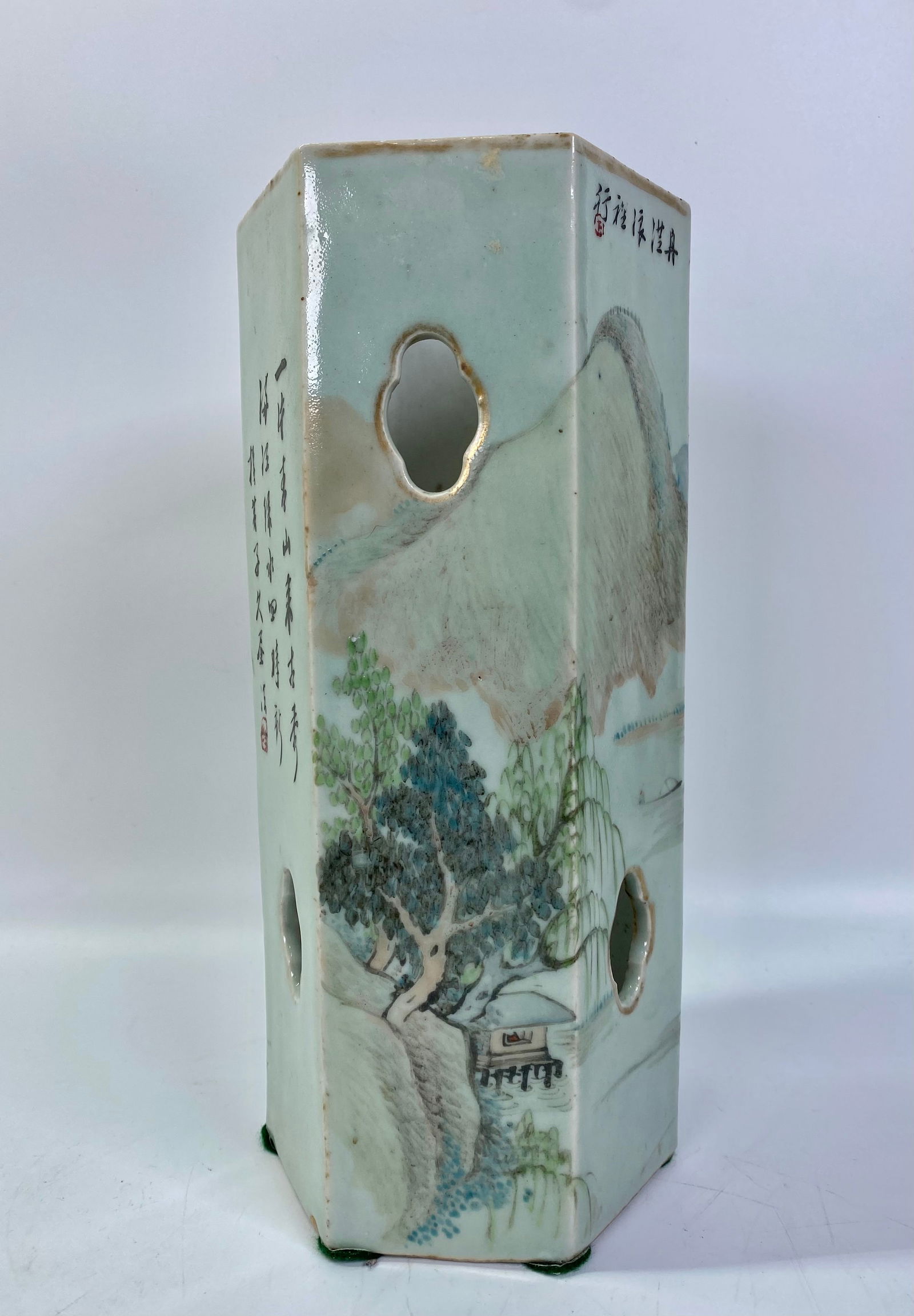 Chinese Artist Enameled Porcelain 6 Side Hat Stand (1 of 6)