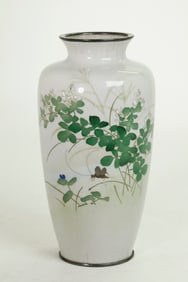Fine Japanese Silver & Cloisonne Cricket Vase