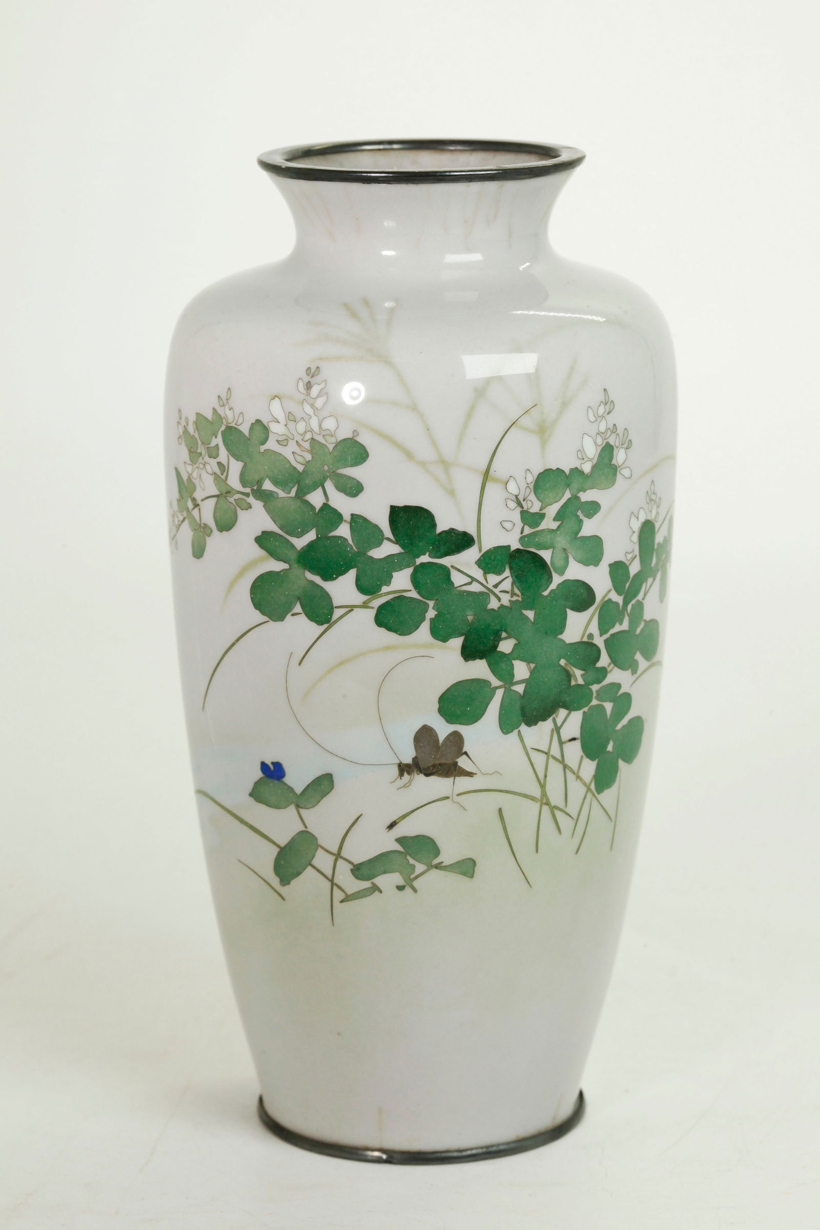 Fine Japanese Silver & Cloisonne Cricket Vase