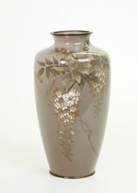 Japanese Silver Wire Cloisonne Wisteria Vine Vase