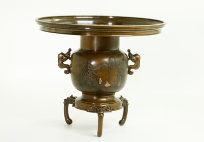 Fine Japanese Bronze & Mixed Metal Ikebana Vase
