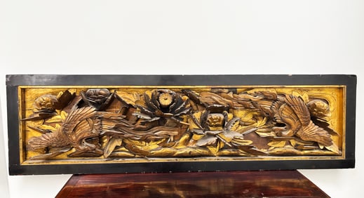 Lg Japanese Edo Gold & Lacquer High Relief Panel