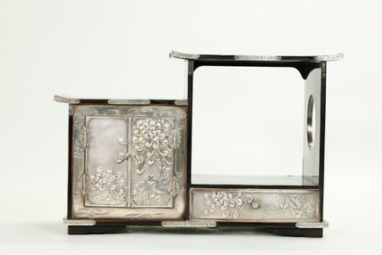 Japanese Silver Lacquer 3 Shelf 1 Drawer & Cabinet