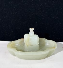 Chinese Pale Celadon Jade Elephant Joss Stick Tray