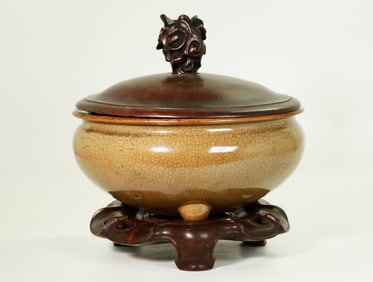 Lg Chinese 18th C Celadon Crackle Porcelain Censer