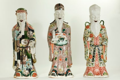 Rare Chinese 19 C Biscuit Porcelain Fu Lu Shou