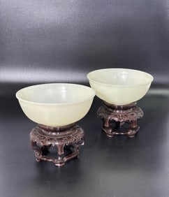Fine Pr Chinese Qing Warm White Jade Altar Bowls