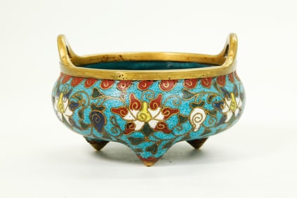 Chinese Qing Gilt Bronze & Cloisonne Censer