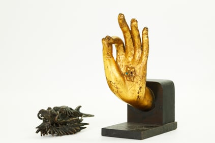 Good Japanese Bronze Dragon Head; Thai Buddha Hand