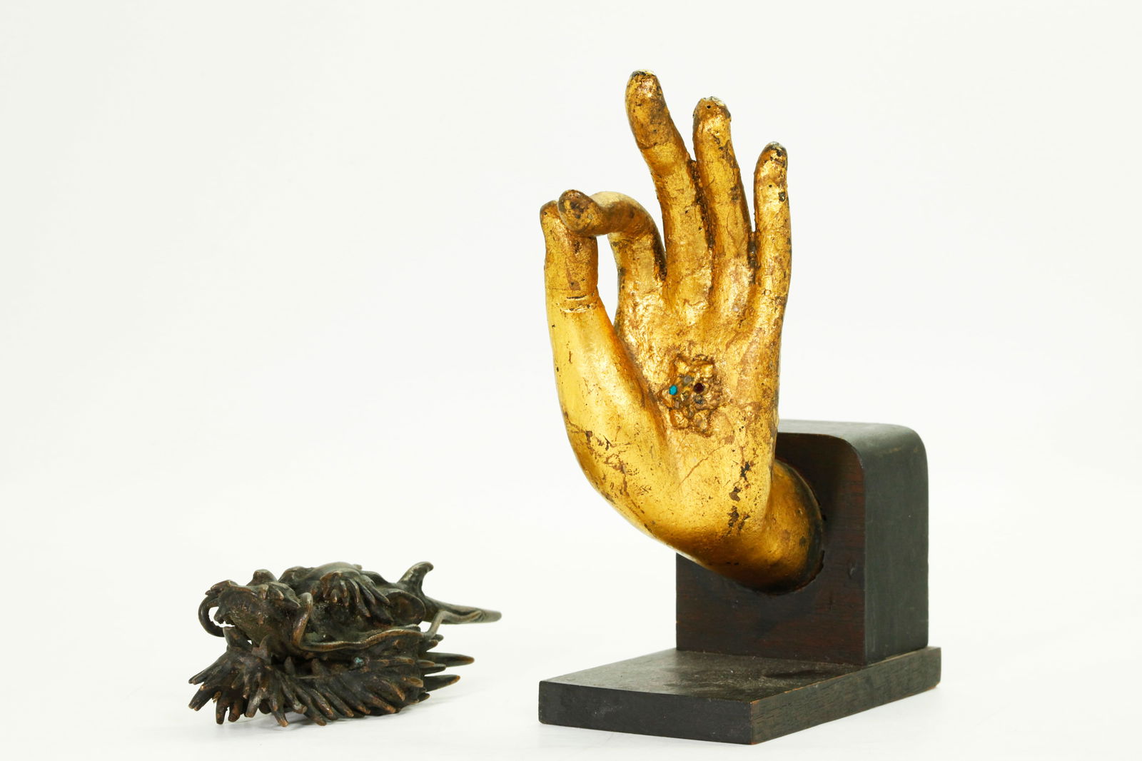 Good Japanese Bronze Dragon Head; Thai Buddha Hand (1 of 6)