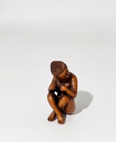 Japanese Erotic Light Wood Okimono Signed