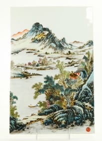 Chinese Artist Enameled Porcelain Landscape Plaque