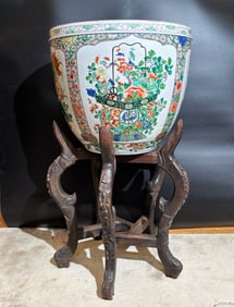 Lg Chinese Famille Verte Porcelain Fish Bowl