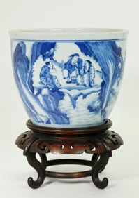 Small Chinese Blue & White Porcelain Fish Bowl