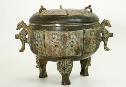 Good Chinese Archaistic Ritual Bronze Covered Ding