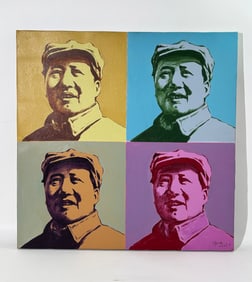 Contemporary Acrylic on Canvas: 4 Chairman Mao