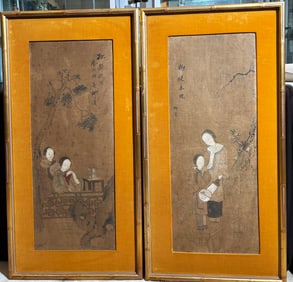 Pr Chinese Qing Scroll Paintings Ladies in Gardens