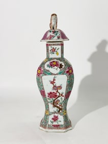 Chinese 18th C Enameled Porcelain Covered Urn