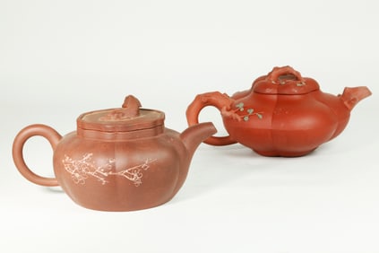 2 Vintage Chinese Yixing Zisha Fluted Teapots